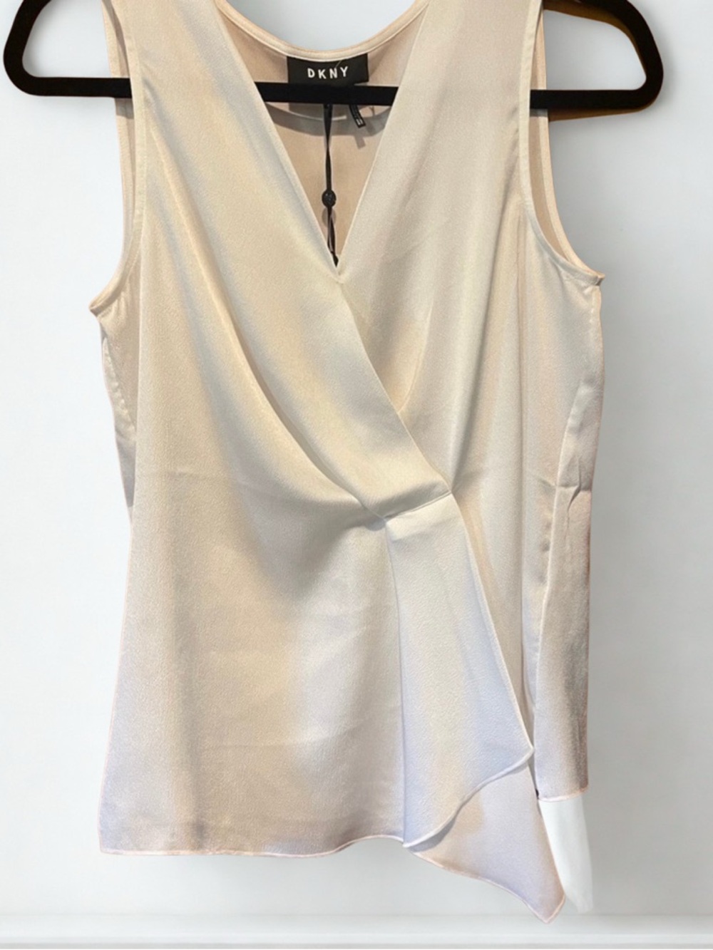 NWT DKNY Ivory Sleeveless Draped Blouse Size 6 Elegant Workwear Top